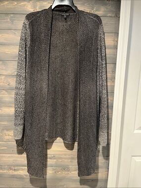 Eileen Fisher Charcoal Gray Open-Front Linen Knit Cardigan 2X
